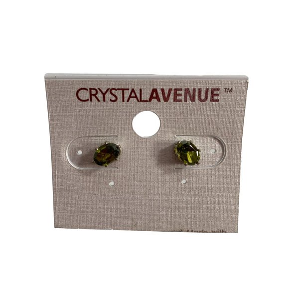 Crystal Avenue Earrings Green Rhinestone Studs Oval Shape New on Card - Picture 6 of 6